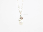 Stackable power pendants ~ White Baroque pearl ~ , handmade sterling silver planished bail with 13x9 unique white baroque pearl, small facetted tourmaline bead and NH logo tag.  Canadian handmade in Kingston ON
