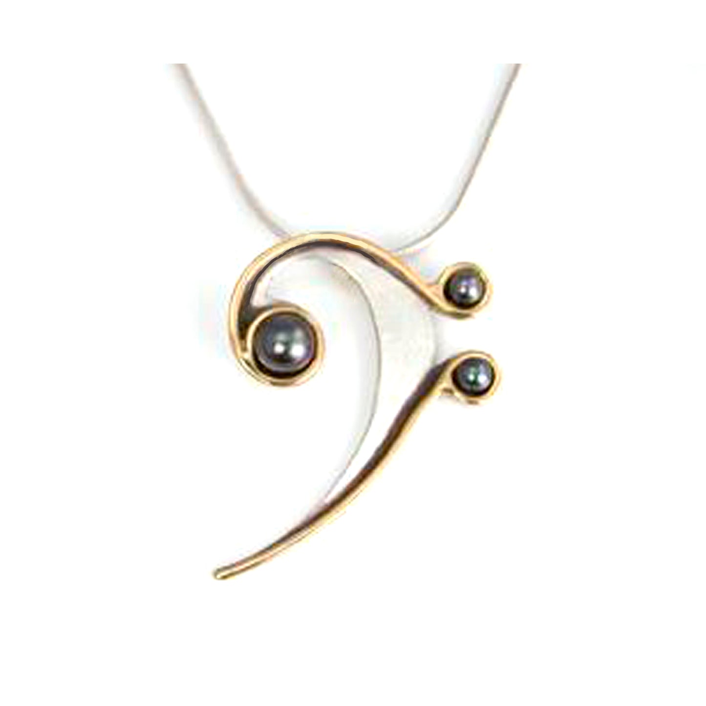 Base clef pendant in 18kt yellow gold , sterling silver, and black pearls by ZEALmetal, Nicole Horlor, in Kingston, ON, Canada
