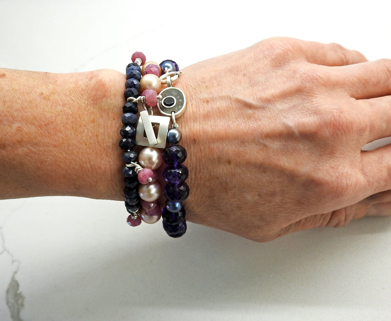 Amethyst limestone inlay bracelet