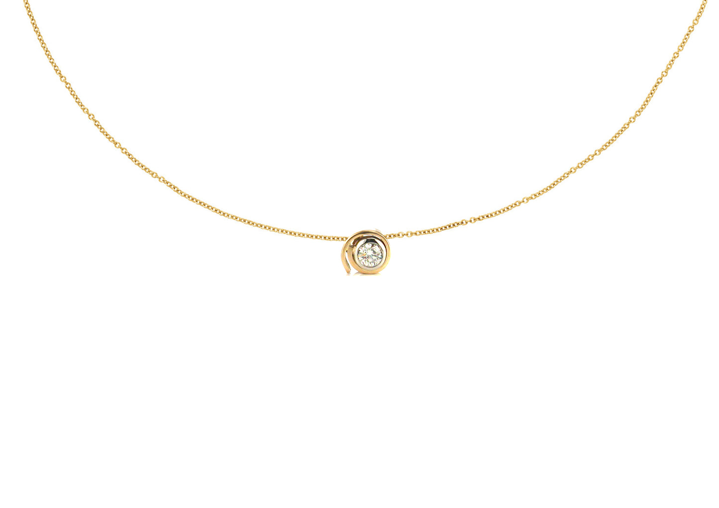 Wrapped two tone diamond ~ Unique two tone wrapped style diamond pendant necklace.  Bezel set diamond with a soft wrap of gold, offering a little unique style to simplicity.