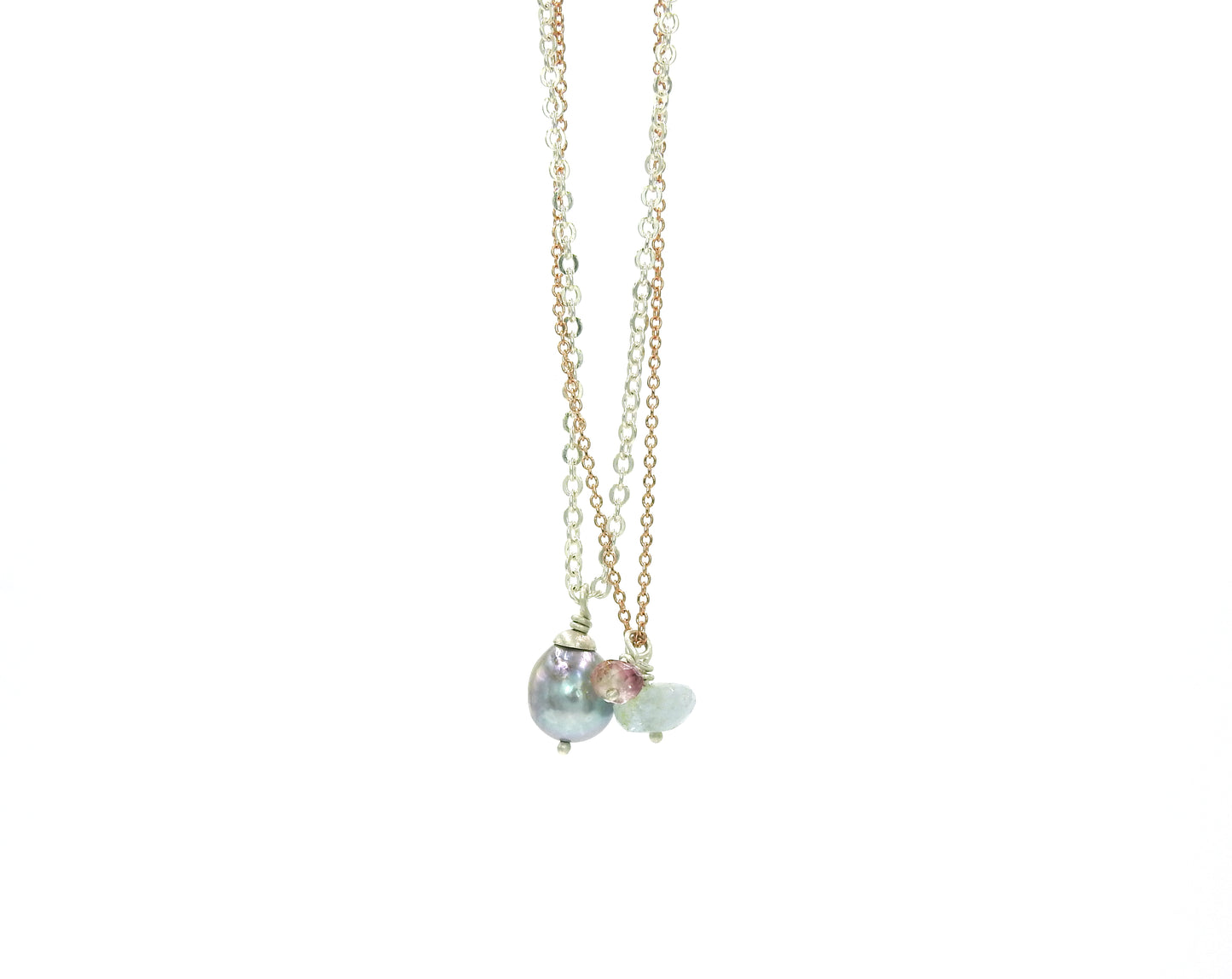 Gemstone Necklace, baroque pearls, sunstone, aquamarine,  by ZEALmetal, Nicole Horlor, Kingston ON Canada
