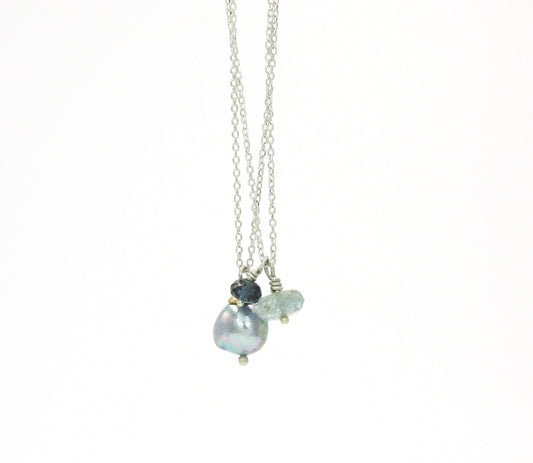 Gemstone Necklace, baroque pearls, sunstone, aquamarine Tourmaline,,  by ZEALmetal, Nicole Horlor, Kingston ON Canada