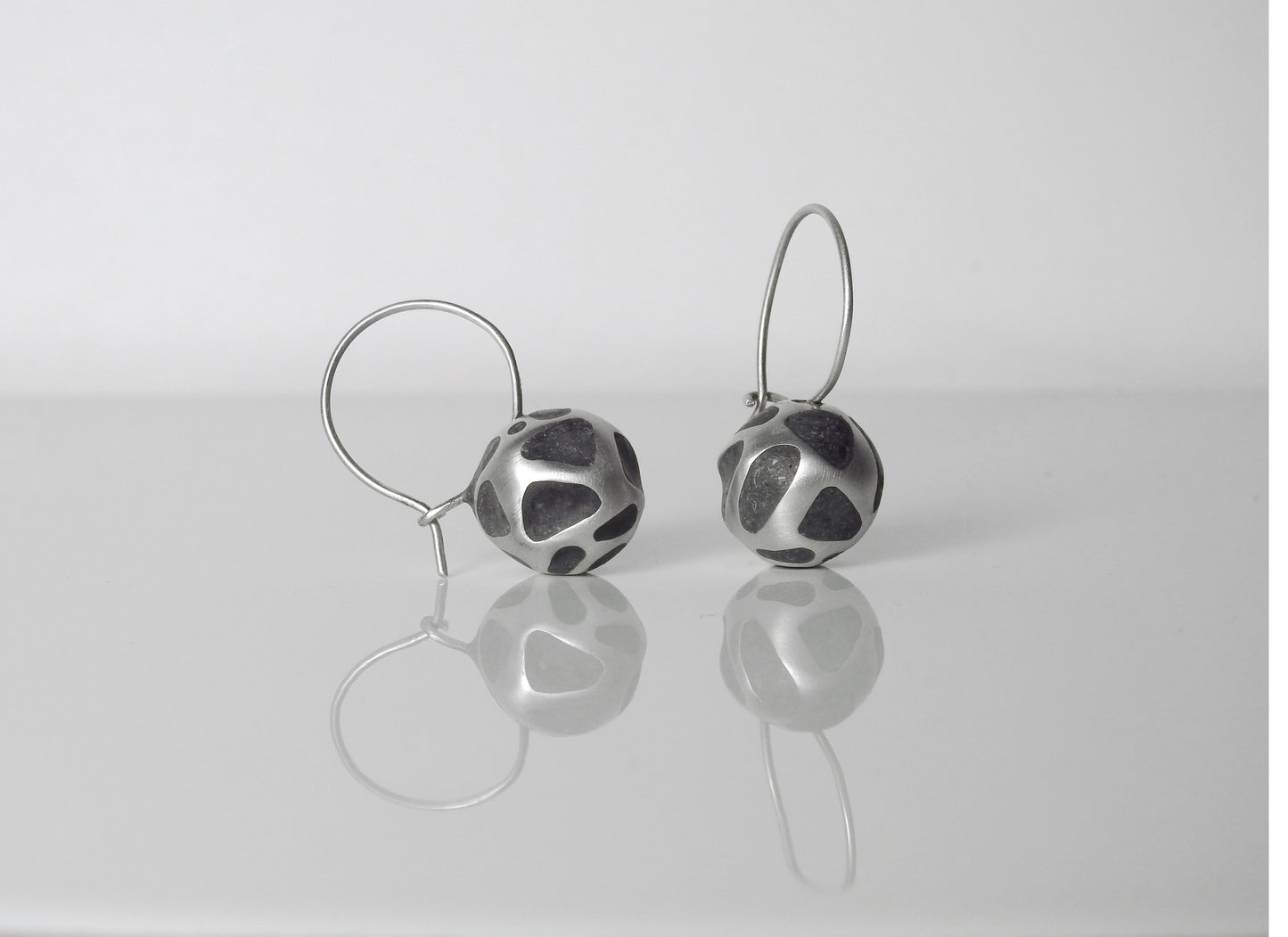Sterling silver bauble earrings with round locking hoop style wires, very light with a great swing, by ZEALmetal, Nicole Horlor, in Kingston, ON Canada