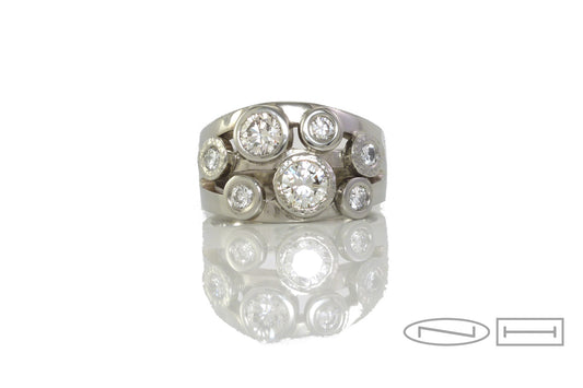 Custom handmade multi-diamond ring in white gold, by ZEALmetal, Nicole Horlor, Kingston, ON, Canada