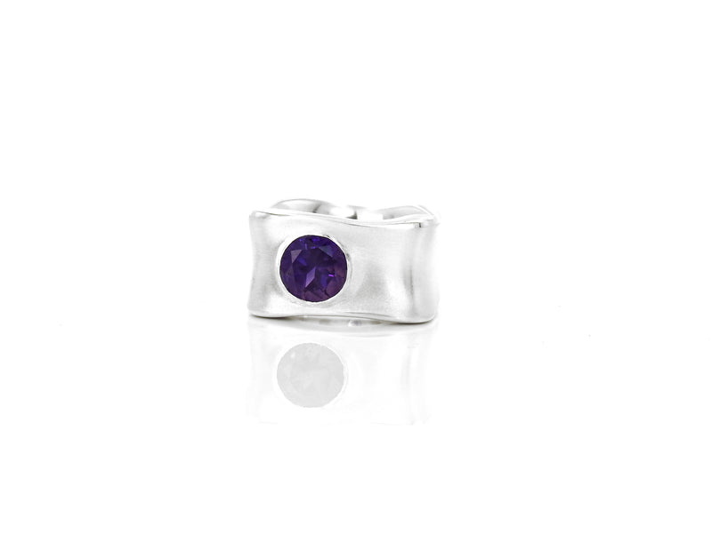 Organically you soft square ring with AAA round facetted amethyst, gypsy set, by ZEALmetal, Nicole Horlor, Kingston, ON, Canada