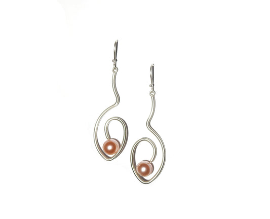 100% recycled sterling silver and pink pearl earrings by ZEALmetal, Nicole Horlor, in Kingston, ON, Canada