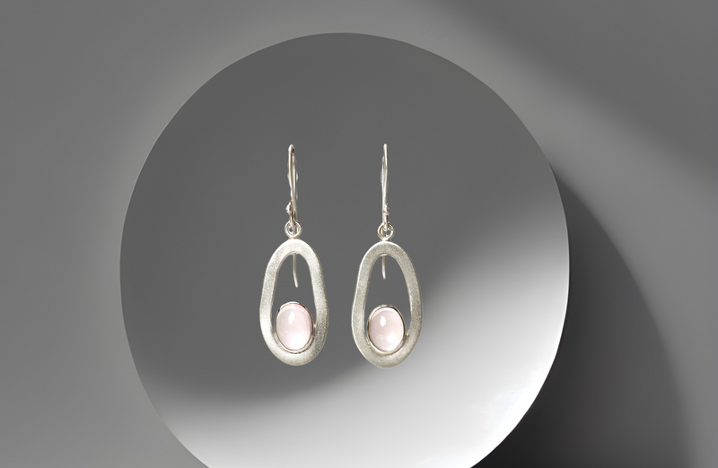 Organic pebble outline earrings with rose quartz oval cabs bezel set. Light, soft and a lovely soft pink glow.  by ZEALmetal, Nicole Horlor, in Kingston, ON Canada