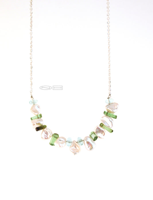 Keshi, Aquamarine and tourmaline necklace (sold)