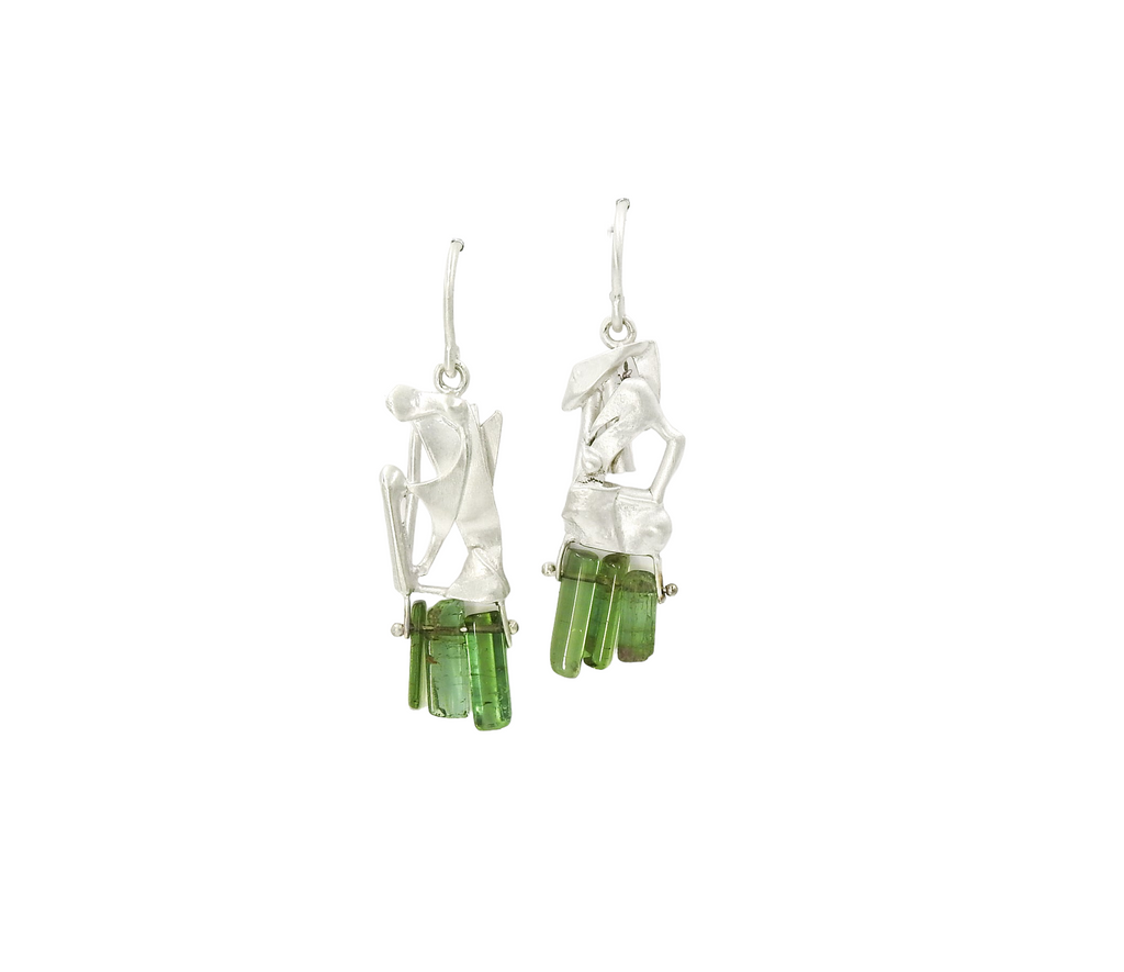 100% recycled sterling silver earrings with green tourmaline beads by ZEALmetal, Nicole Horlor, in Kingston, ON, Canada