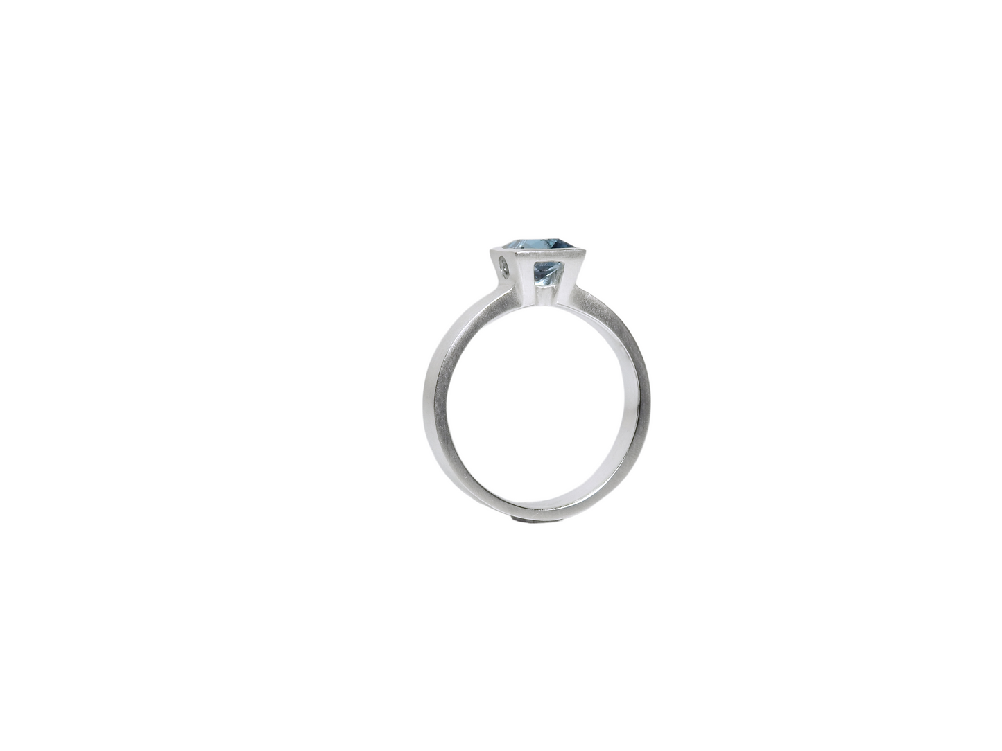 Clean, smooth square, open window bezel ring, with 5mm sky blue princess cut topaz., By ZEALmetal, Nicole Horlor, in Kingston, ON, Canada