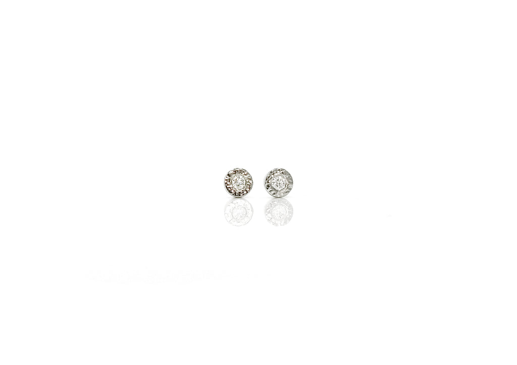  14kt white gold, Planish bezel studs by ZEALmetal, Nicole Horlor, in Kingston, ON, Canada