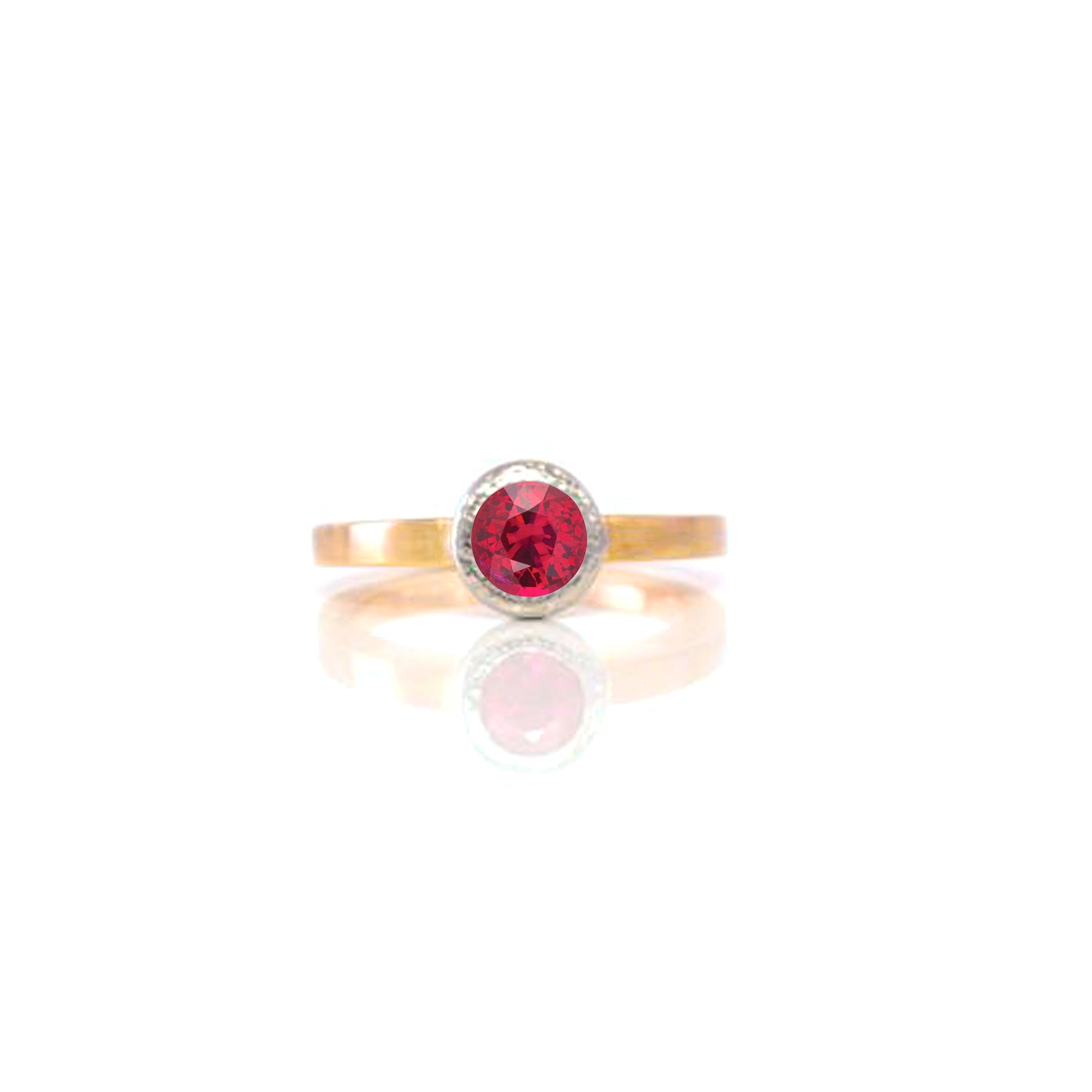Planished stacker ruby ring in 18kt white and yellow gold , by ZEALmetal, Nicole Horlor, in Kingston, ON, Canada