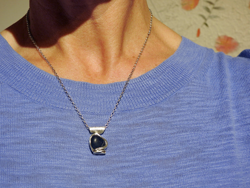 Handmade jewellery by ZEALmetal, Nicole Horlor, in Kingston, ON Canada, Unique pebble necklace from Point not Point, Victoria, British Columbian  Edit alt text