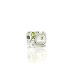 Limestone inlay pebble stacker ring, peridot stacker ring, sky blue topaz stacker ring, blossom stacker ring, leaf stacker ring,  by ZEALmetal, Nicole Horlor, in Kingston, ON, Canada