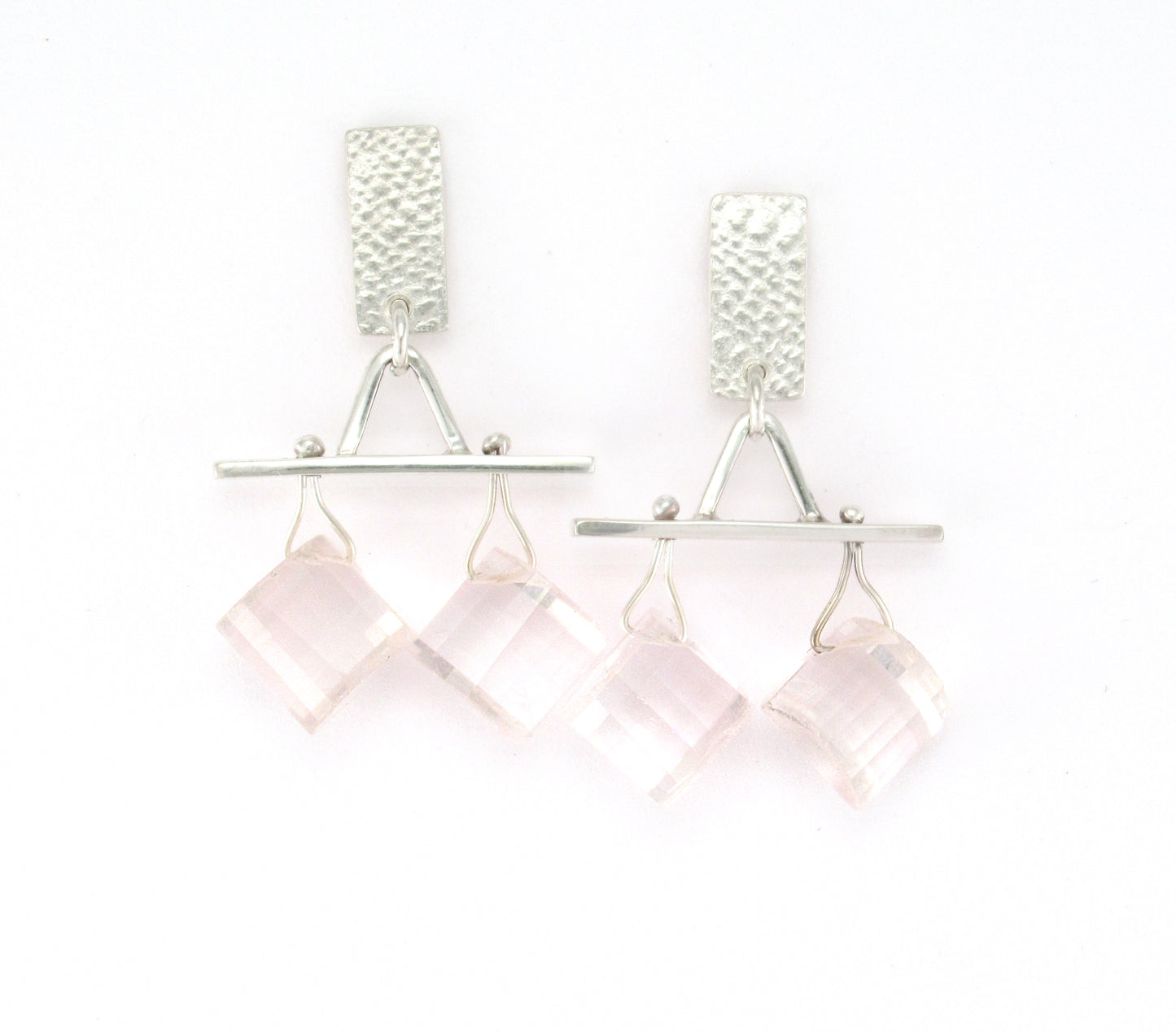 Sterling silver earring and rose quartz by ZEALmetal, Nicole Horlor, Kingston, ON Canada