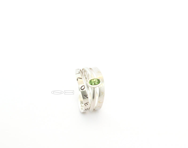 Graffiti stacker rings made from 100% recycled silver and gold, by ZEALmetal, Nicole Horlor, in Kingston, ON, Canada