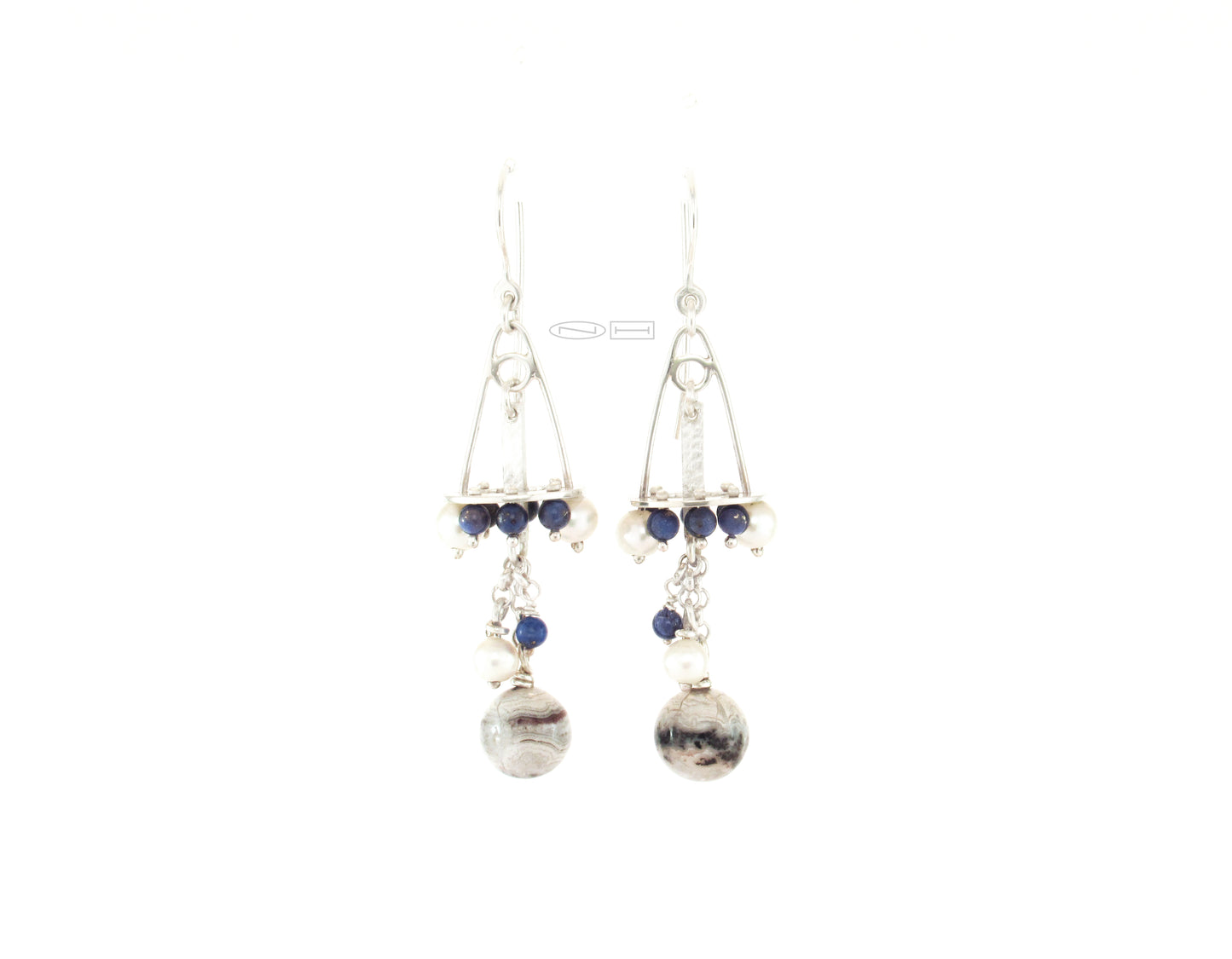 Canadian handmade by ZEALmetal in Kingston ONImagine ~ Sterling silver, Lapis Lazuli, pearl, and lace agate. 
