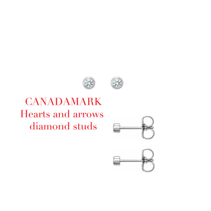 18K White gold, 2.5 mm Round 4-Prong Light Basket Earrings with 2 x .03ct VS F+ CanadaMark™ Hearts & Arrows diamonds, By ZEALmetal, Nicole Horlor, Kingston, ON, Canada