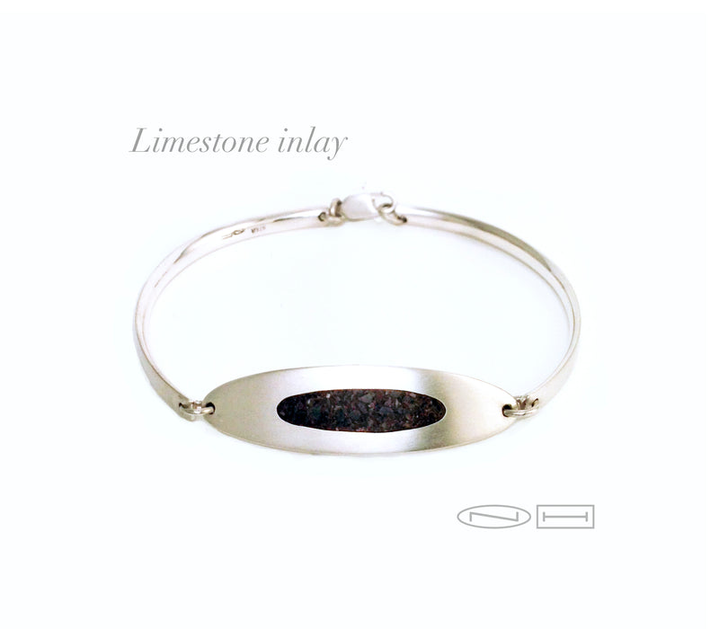 Local Canadian Handmade in Kingston ON by ZEALmetalLimestone oval in sterling silver Link style bracelet with lobster catch,  simple, clean, everyday fun! 