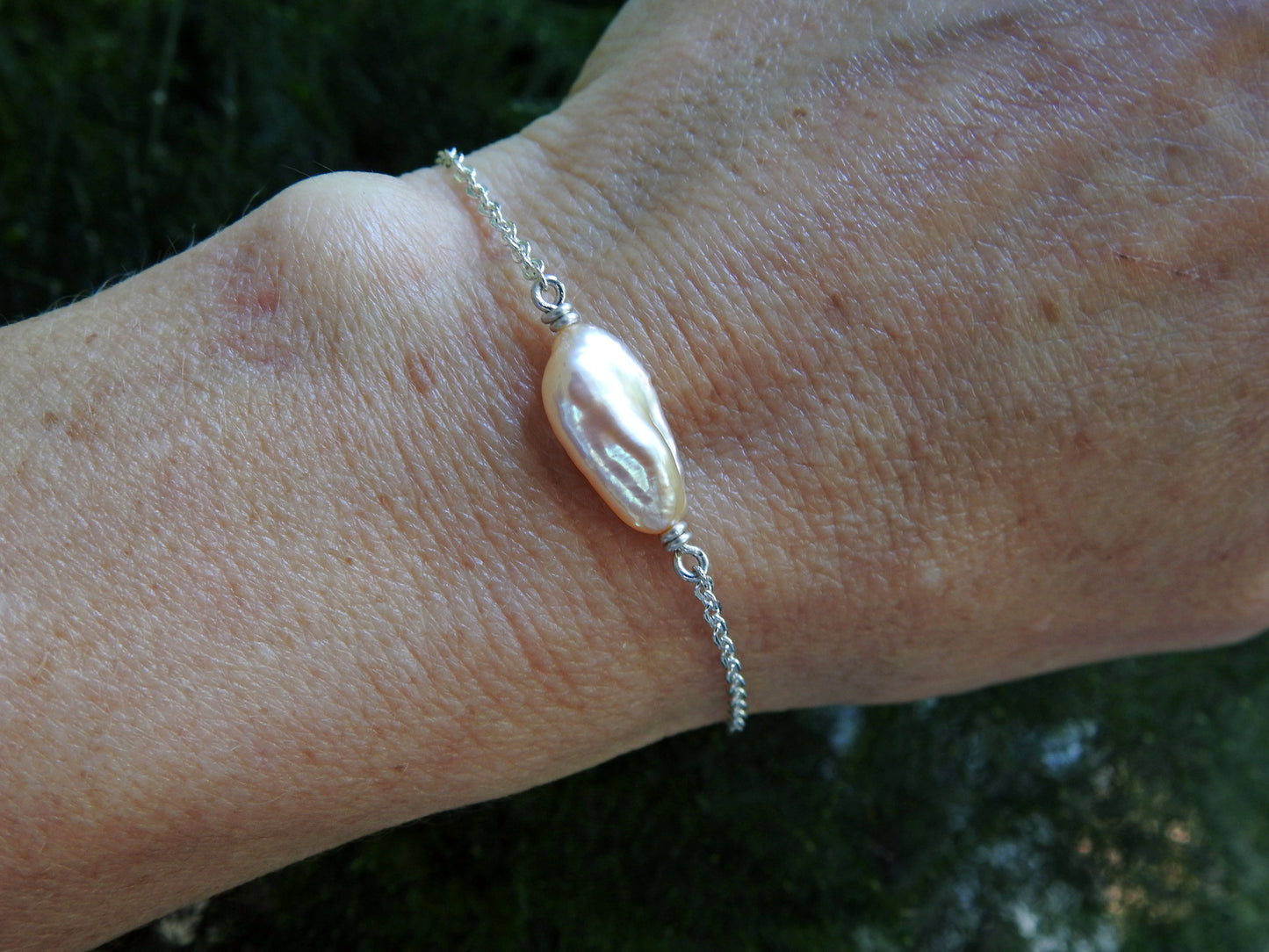 Baroque pearl bracelet's in ,peach, pink, white, and grey, by ZEALmetal, Nicole Horlor, in Kingston, ON, Canada