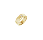 Bold and elegant, 8mm width Faux tension in 14kt yellow gold, with 4x2, 1/8ct straight baguette diamond, by ZEALmetal, Nicole Horlor, in Kingston, ON, Canada