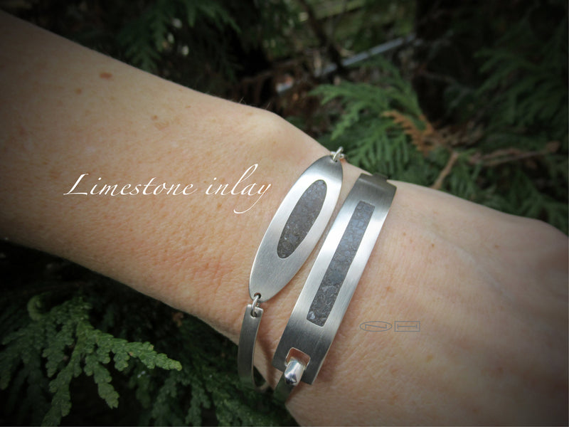 Local Canadian Handmade in Kingston ON by ZEALmetalLimestone oval in sterling silver Link style bracelet with lobster catch,  simple, clean, everyday fun! 