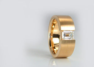 Custom handcrafted 18kt yellow gold faux tension  with emerald cut diamond by ZEALmetal, Nicole Horlor, Kingston, ON Canada